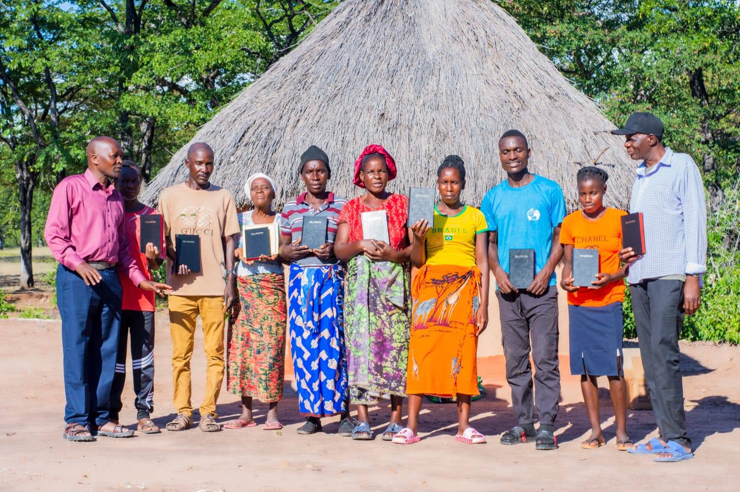 Youth group with new Bibles